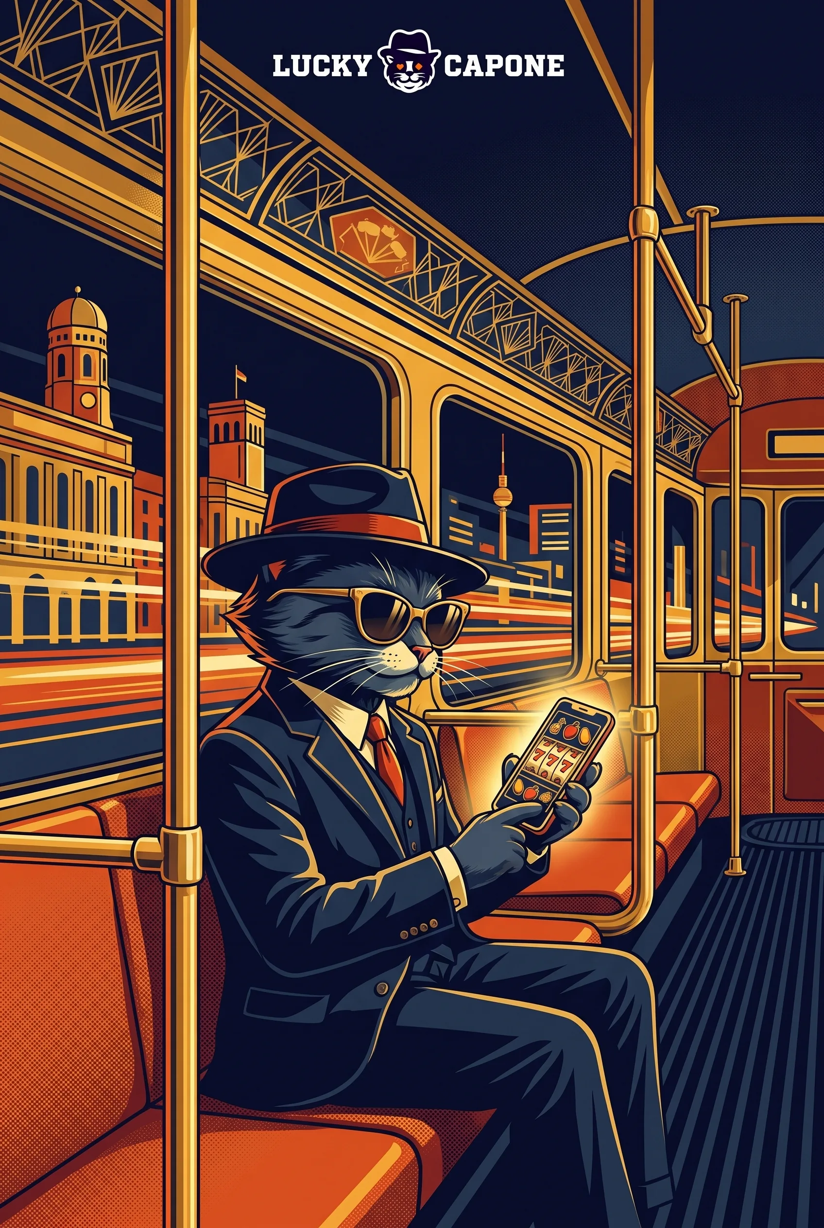 Lucky Capone spielt auf dem Smartphone in einer Berliner Straßenbahn